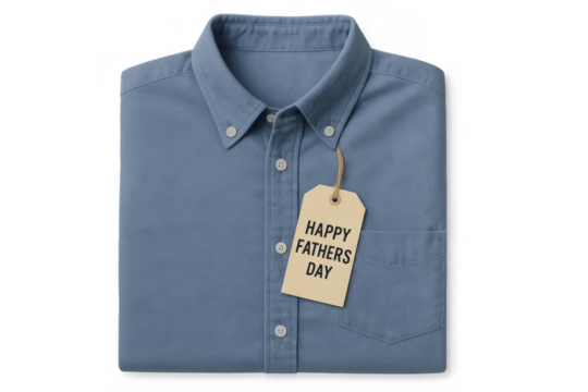 Blue folded shirt with happy father's day gift tag on transparent background - Powered by Adobe