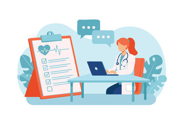 Telemedicine Consultation A Flat Illustration Depicting Online Doctor Appointment, Virtual Healthcare, Remote Patient Monitoring, and Digital Health Solutions for Convenient Medical Care