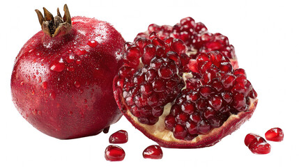 Fresh pomegranate and open fruit isolated on transparent background, PNG