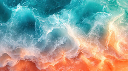 Bright tropical wave gradients shifting smoothly from turquoise to coral orange, ideal for vibrant and energetic backgrounds and summer branding