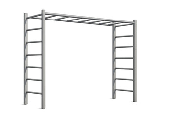 Metal climbing frame with ladder and monkey bars on transparent background