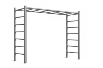 Metal climbing frame with ladder and monkey bars on transparent background