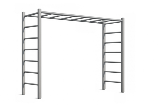 Metal climbing frame with ladder and monkey bars on transparent background