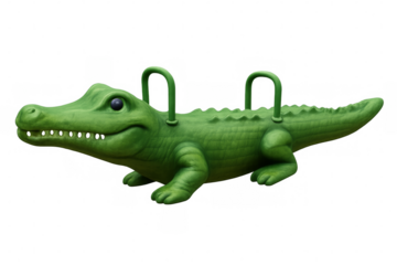Green alligator playground rocker swinging on transparent background