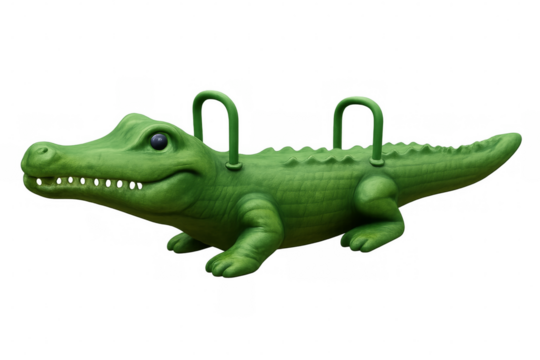 Green alligator playground rocker swinging on transparent background - Powered by Adobe