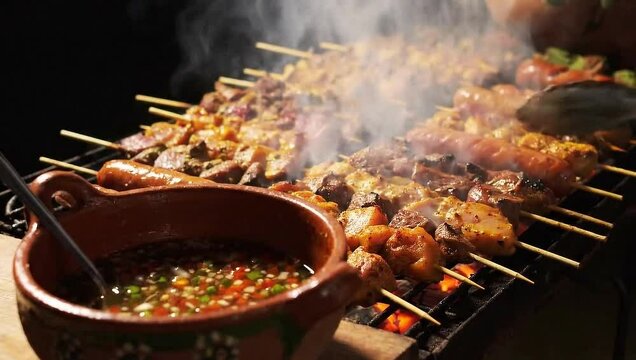 Churrasco brasileiro, espetinhos, vinagrete