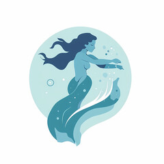 Serene Mermaid Ocean Dreams, Underwater Grace, Mystical Sea Creature Illustration