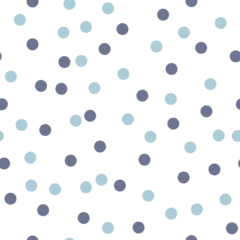Soft pastel polka dot seamless pattern with light blue and navy dots on white background. Minimalist retro repeat design for baby textiles, nursery wallpaper, and Scandinavian home decor. © Ekaterina Lanbina
