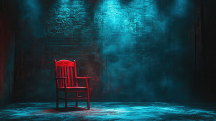 Single red wooden chair 