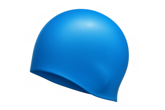 Blue swimming cap floating on transparent background - Powered by Adobe