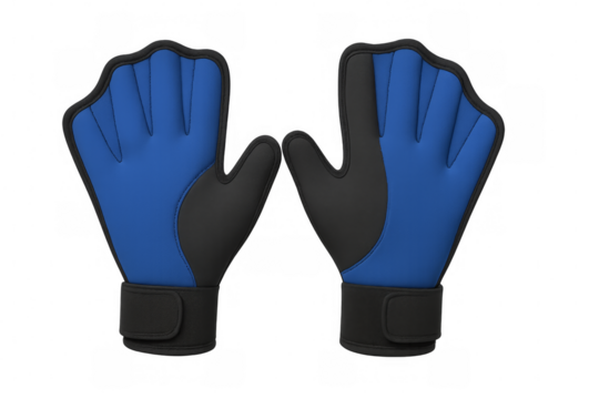 Blue and black goalkeeper gloves isolated on transparent background