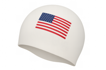 White swimming cap showing united states flag on transparent background