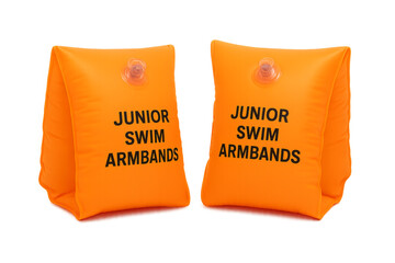 Pair of orange junior swim armbands isolated on transparent background