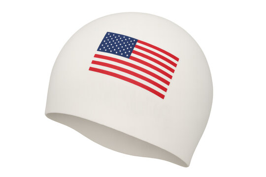 White swimming cap showing united states flag on transparent background