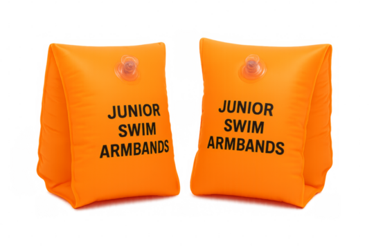 Pair of orange junior swim armbands isolated on transparent background