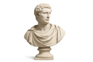White marble bust of roman emperor augustus on transparent background