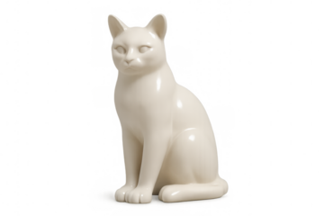 White ceramic cat figurine sitting on transparent background