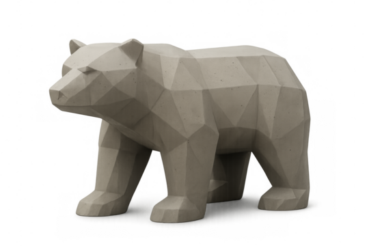Polygonal bear statue standing on transparent background - Powered by Adobe