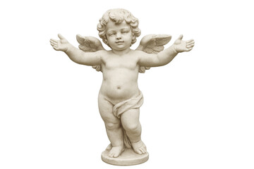 Fototapeta premium Cute cupid statue opening arms with transparent background