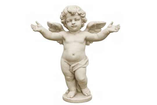 Cute cupid statue opening arms with transparent background