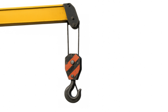Yellow crane arm lifting hook with transparent background - Powered by Adobe