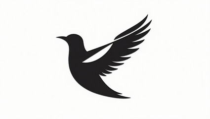 Obraz premium Elegant Black and White Flying Bird Vector Illustration – Minimalist Silhouette with Detailed Wings, High Contrast Design, Ideal for Laser Cutting, Printing, Logos, or Decorative Projects