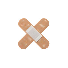 Crossed Beige Adhesive Bandages with Perforations on a Transparent Background