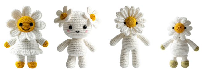 Adorable crochet flower dolls designed with bright colors and delightful features.