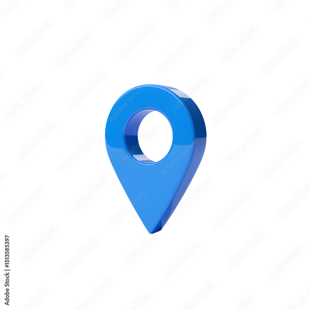 Fototapete Location pointer icon. 3D rendering of blue pin isolated on transparent background