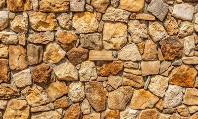 Stone wall. Light brown rock texture. Stone grunge backdrop. Rocky texture background with copy space for design. Web banner. Wide. Panoramic.