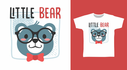Cute little bear hand drawn illustration vector, ready for print on t-shirt and other uses.