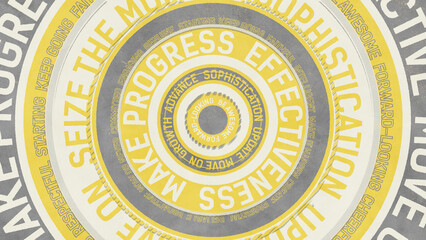 大きな円にポジティブな英単語が並んだスタイリッシュな背景 - イエロー