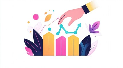 Obraz premium A concept of growth and success in business, with a hand gently touching a graph that shows rising statistics, representing ambition and development.