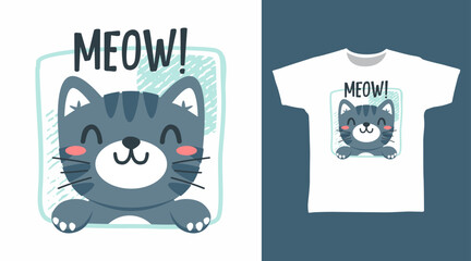 Cute kitten hand drawn illustration vector, ready for print on t-shirt and other uses.