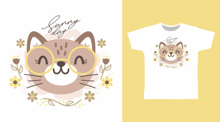 Cute cat hand drawn illustration vector, ready for print on t-shirt and other uses.