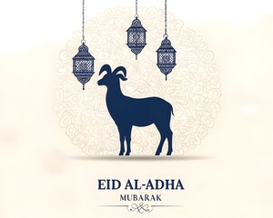 Minimal Eid al-Adha Greeting with Goat Silhouette Hanging Lanterns