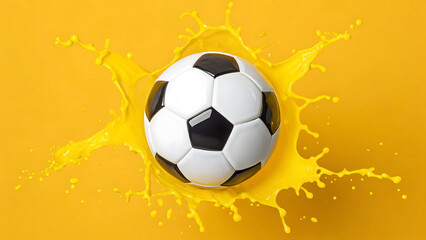 Naklejka premium Abstract Soccer Ball in Yellow Paint Splash
