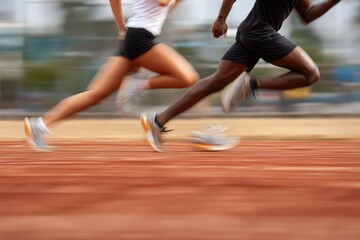 Runners in Motion on a Track Capturing Speed and Energetic Movement with Dynamic Blur Effect during Outdoor Training Session