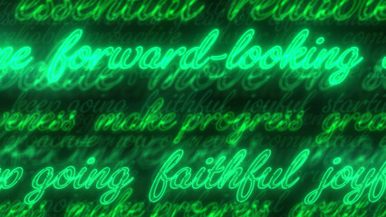 ポジティブな英単語がたくさん重なったネオンのような背景 - グリーン