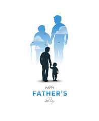 Silhouette of Father and Son with Generations Behind - Father's Day Art