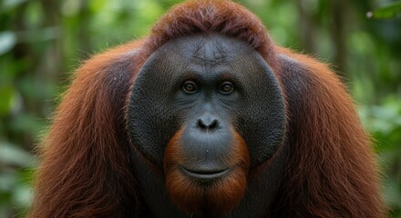 Close-Up Portrait of an Orangutan in the Jungle