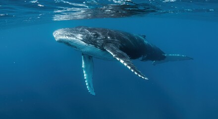 Fototapeta premium Magnificent Humpback Whale Swimming Gracefully in the Ocean