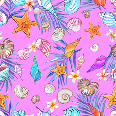 Seamless vector Sea pattern. Marine theme, shells. for printing on fabric, paper, textiles