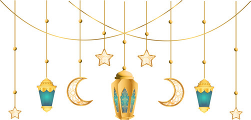 Golden Celestial Garland:  Festive Moons, Stars, and Lanterns