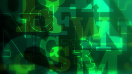 サイバー風のアルファベットが並んだ背景 - グリーン