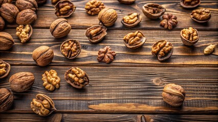 Black walnut pieces scattered on a wooden table