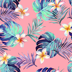 Tropical pattern. Paradise plants and flowers. Hawaiian pattern. Exotic, tropics