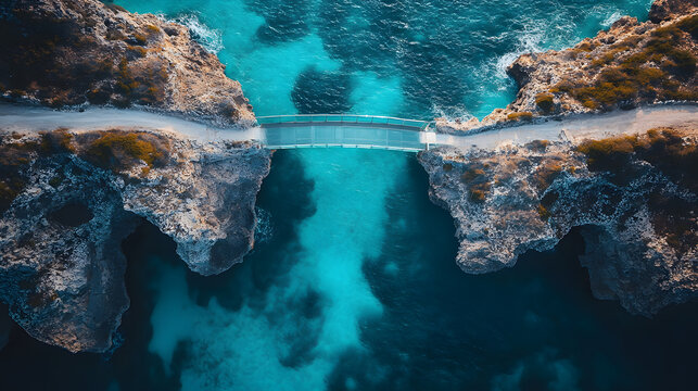 Aerial view of Glass Window Bridge in North Eleuthera, Bahamas, highlighting the stunning landscape