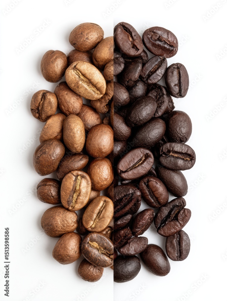 Aufkleber Comparison of Caffeinated and Decaf Coffee Beans Showing Differences in Color and Texture Side by Side
