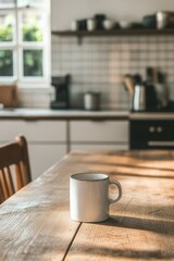 Coffee Mug in Playful Cartoon Character Style on Kitchen Table


